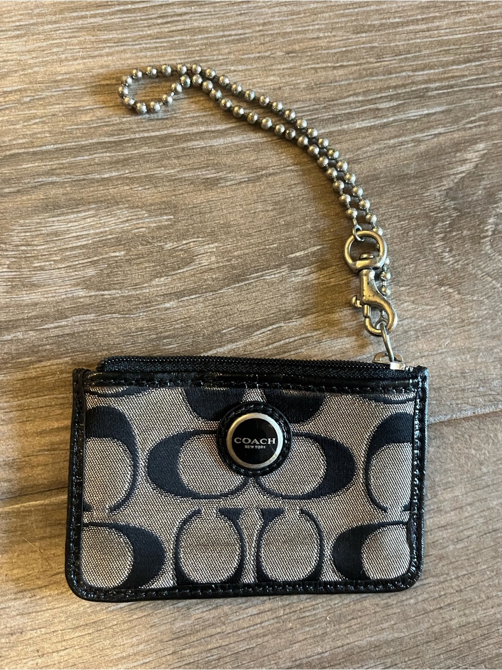 Coach Black & Gray Signature Card and Key Holder with Chain Clip